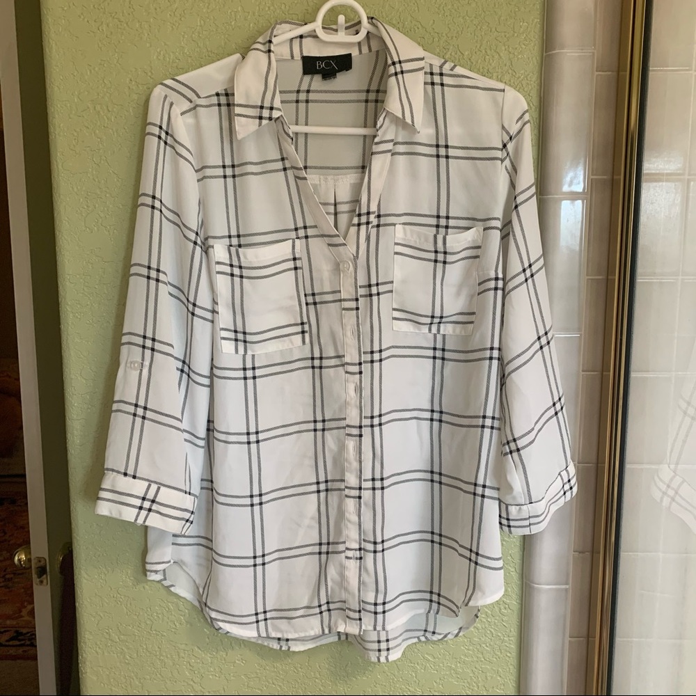 Sheer plaid button up